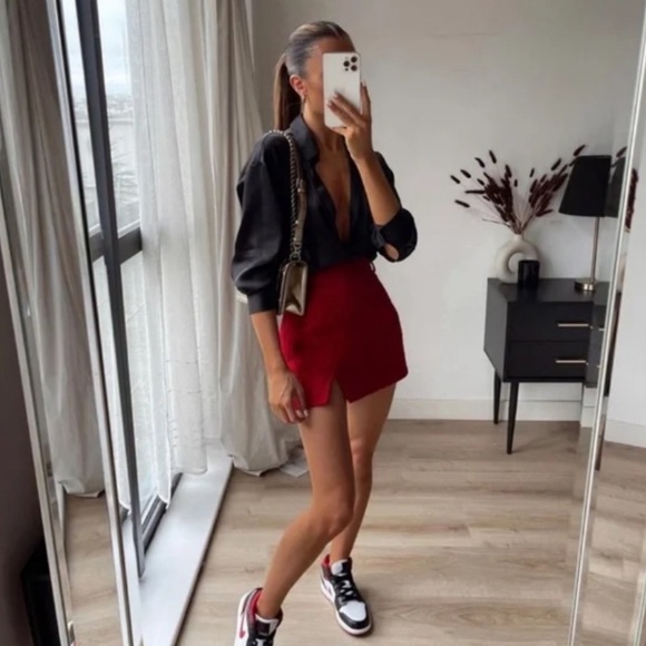 Zara Tweed Mini Skirt Red - Picture 2 of 10